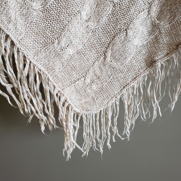 Karen Scott Sweater Poncho Cable Knit Sweater Fringe LG XL - Picture 9 of 14